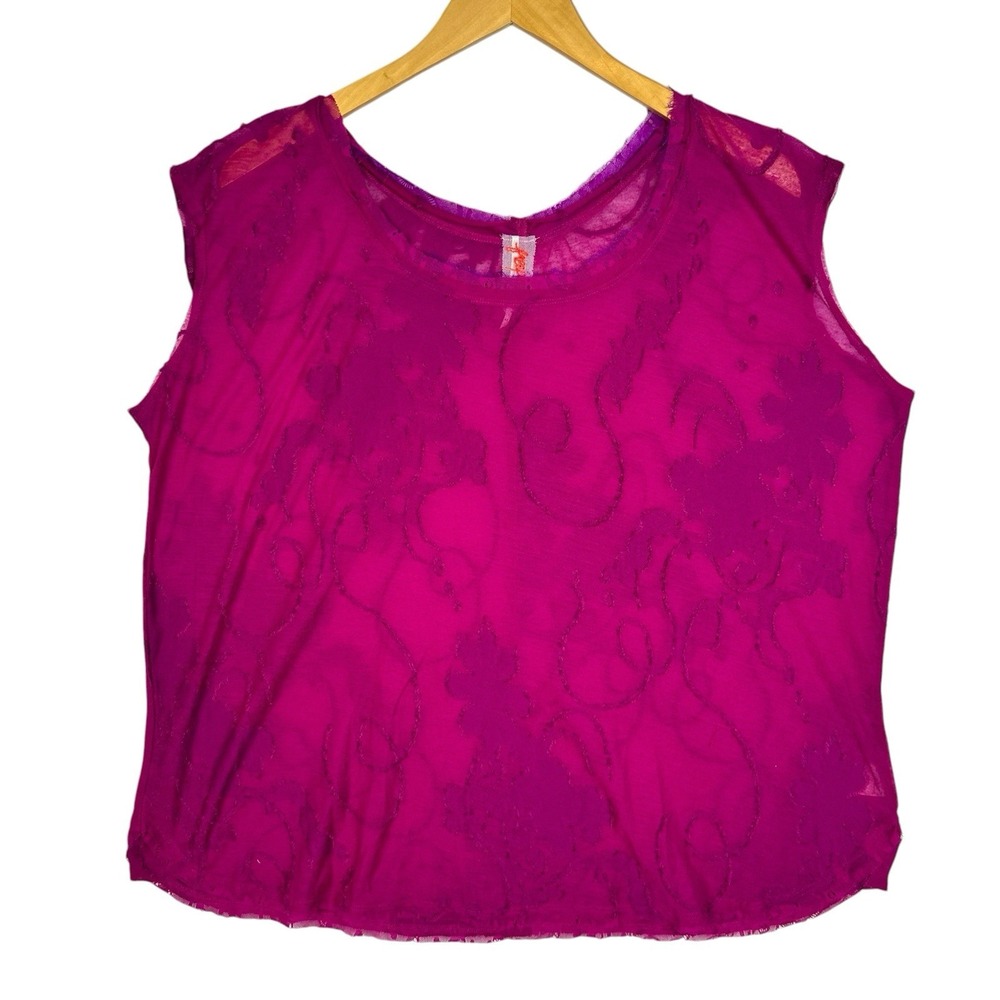 Free People Sheer Burnout Floral Sleeveless Top Womens Small Pink Magenta Boho